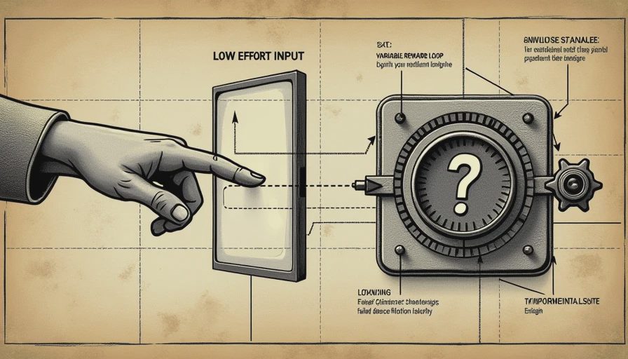 echnical schematic diagram of smartphone pull to refresh gesture showing variable reward loop mechanism.webp