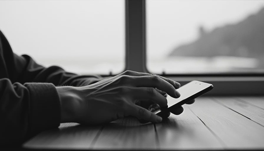 Black and white photograph of hand at rest near smartphone illustrating digital minimalism experiment.webp