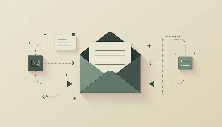 Conceptual illustration of an email envelope splitting into three action paths.webp
