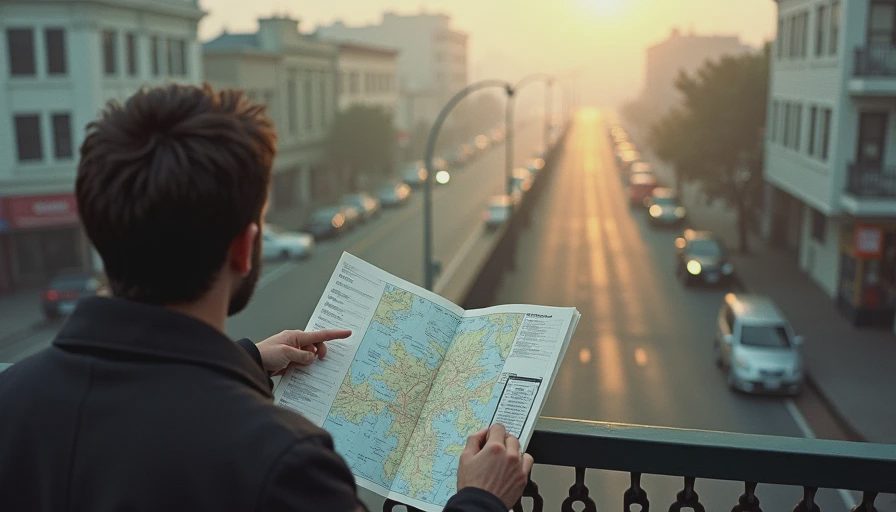 A person holding an open paper map outdoors on a foggy city street for offline navigation.webp