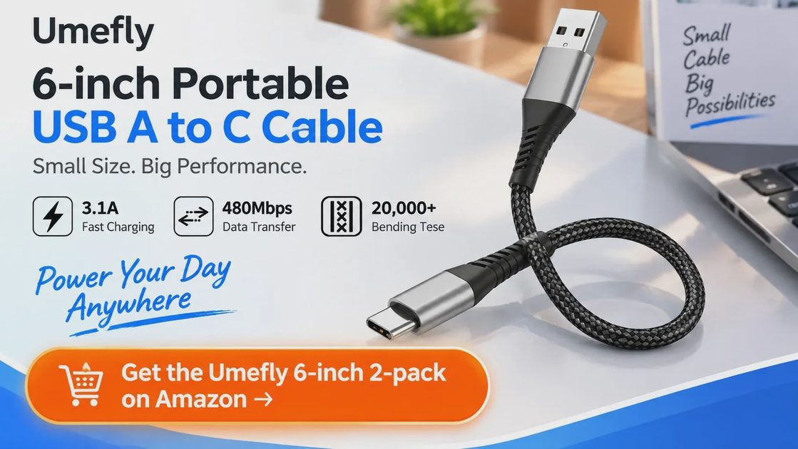 Get the Umefly 6-inch 2-pack on Amazon → Umefly 6-inch Portable USB A to C Cable